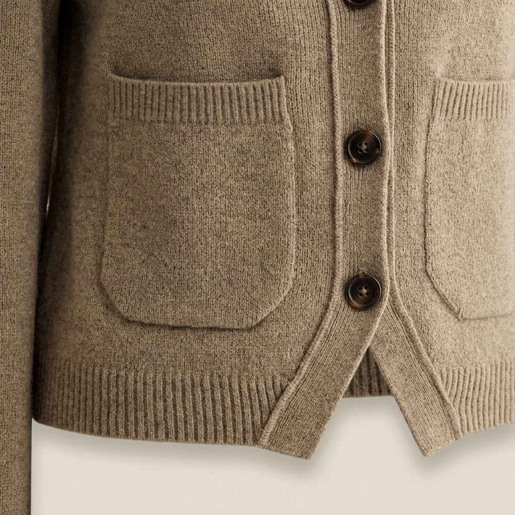 Sylvie Deep V-Neck Cropped Cardigan with Pockets — Taupe, view 4