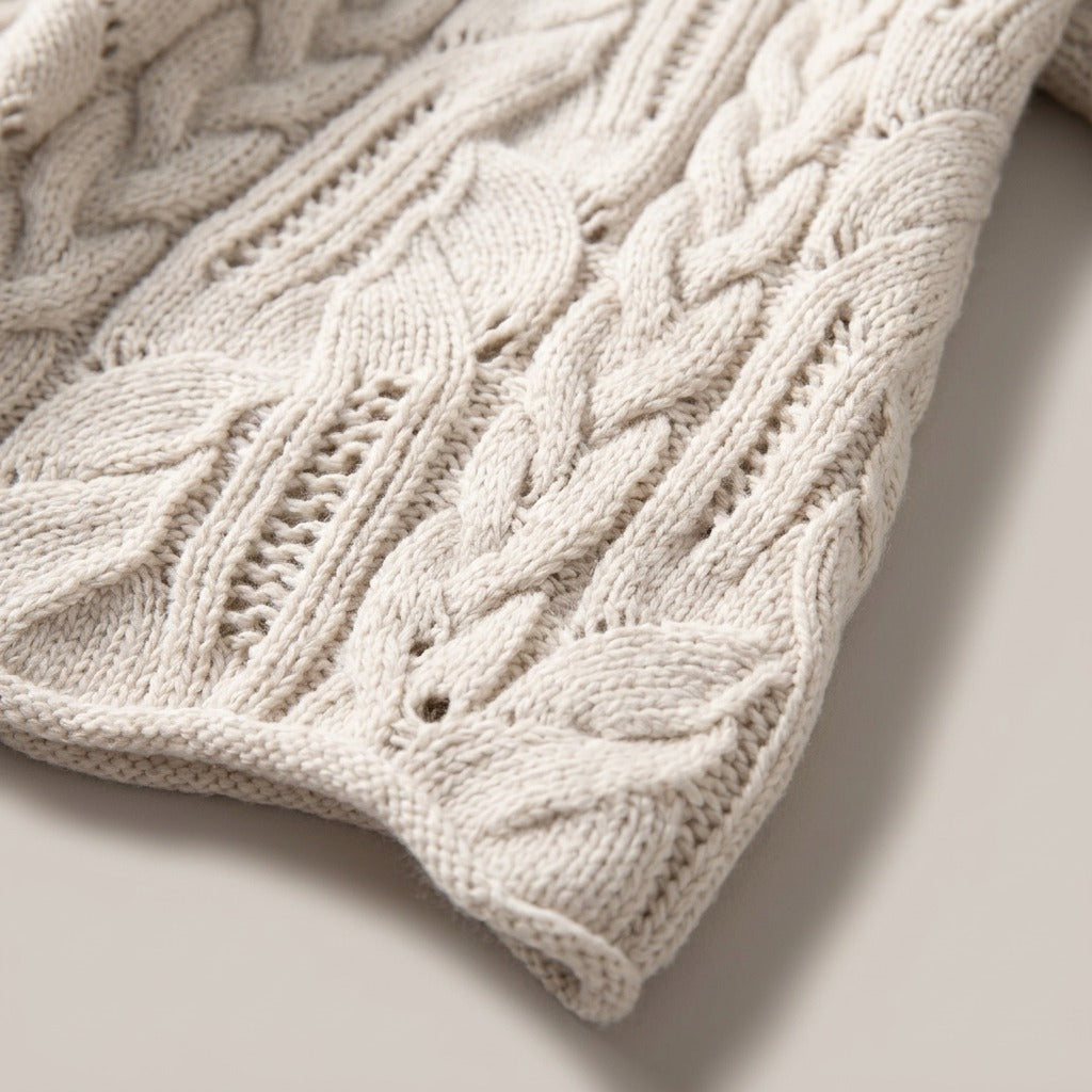Agnes Open Knit Cable Turtleneck Sweater — Cream, view 4