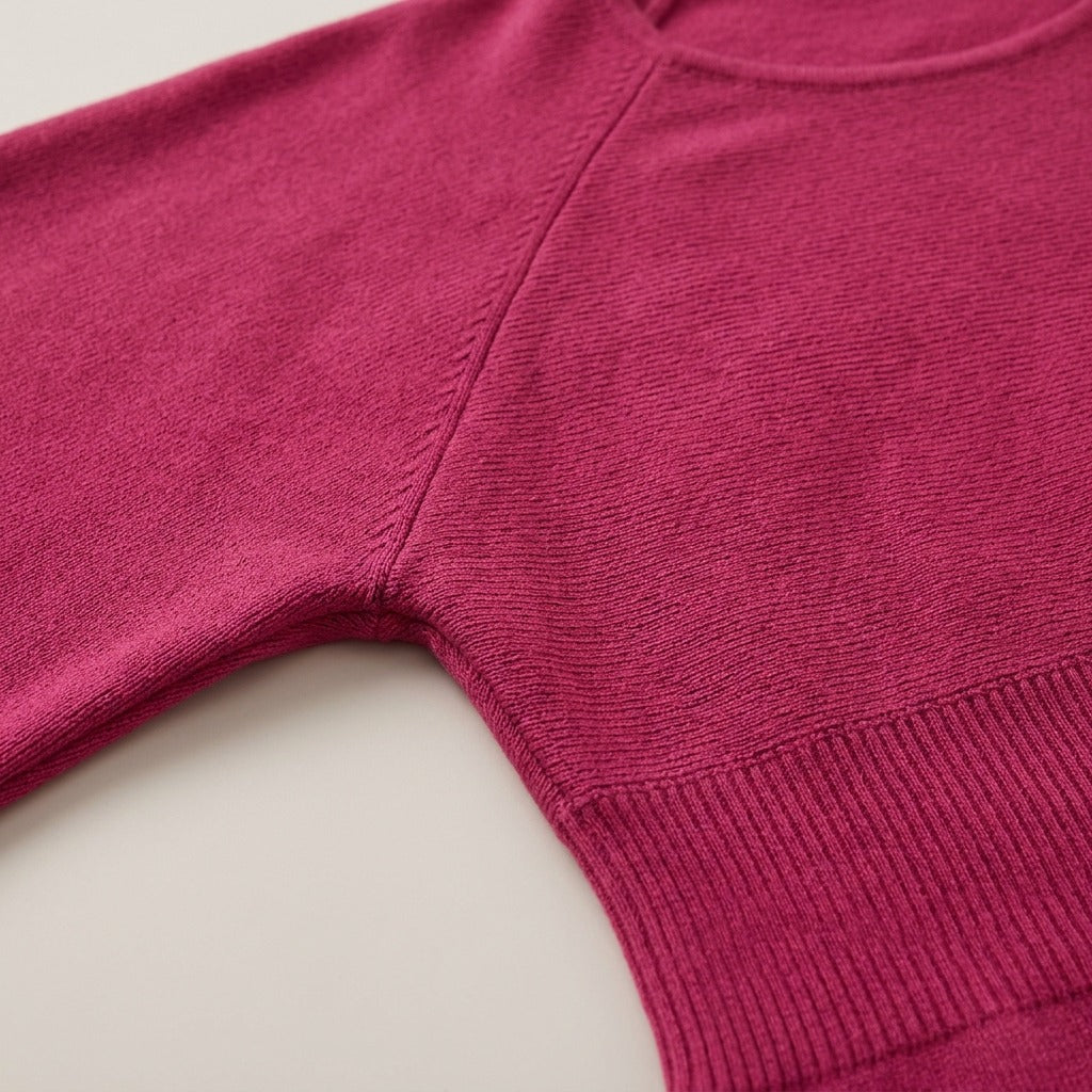 Aurelia Balloon Sleeve Crewneck Sweater Dress — Raspberry Pink, view 4