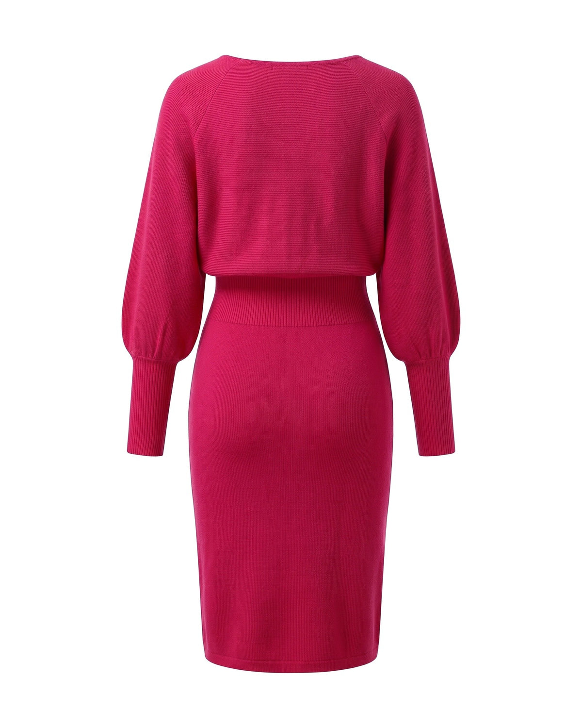 Aurelia Balloon Sleeve Crewneck Sweater Dress — Raspberry Pink, back view