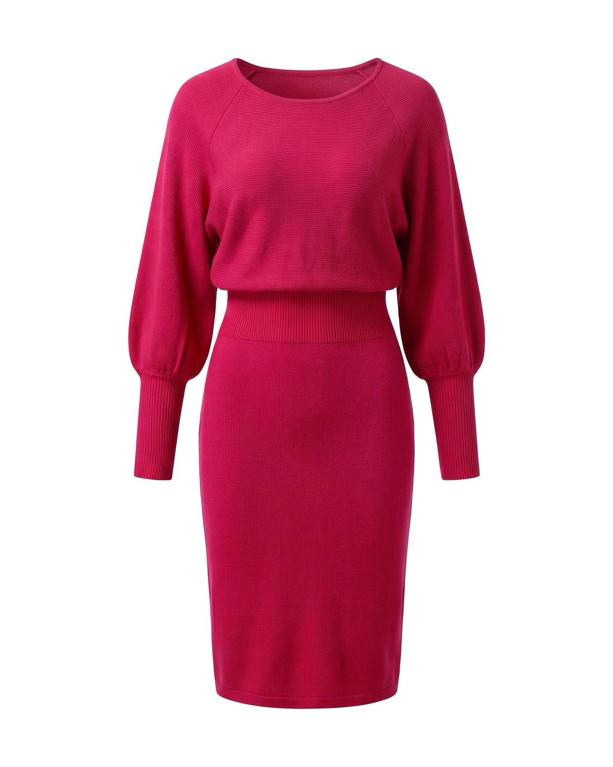 Aurelia Balloon Sleeve Crewneck Sweater Dress — Raspberry Pink, front view