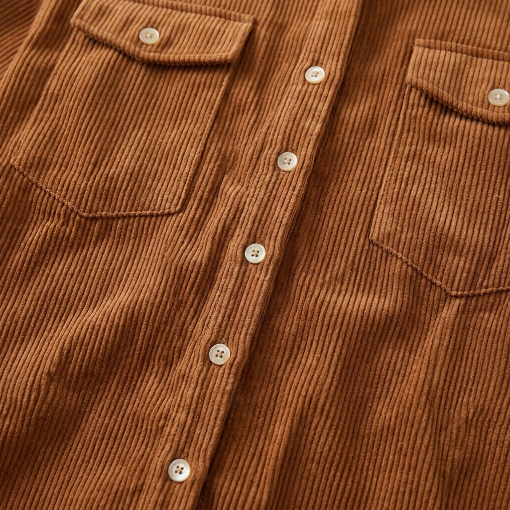 Lavinia Corduroy Button Down Midi Shirt Dress — Brown, view 4