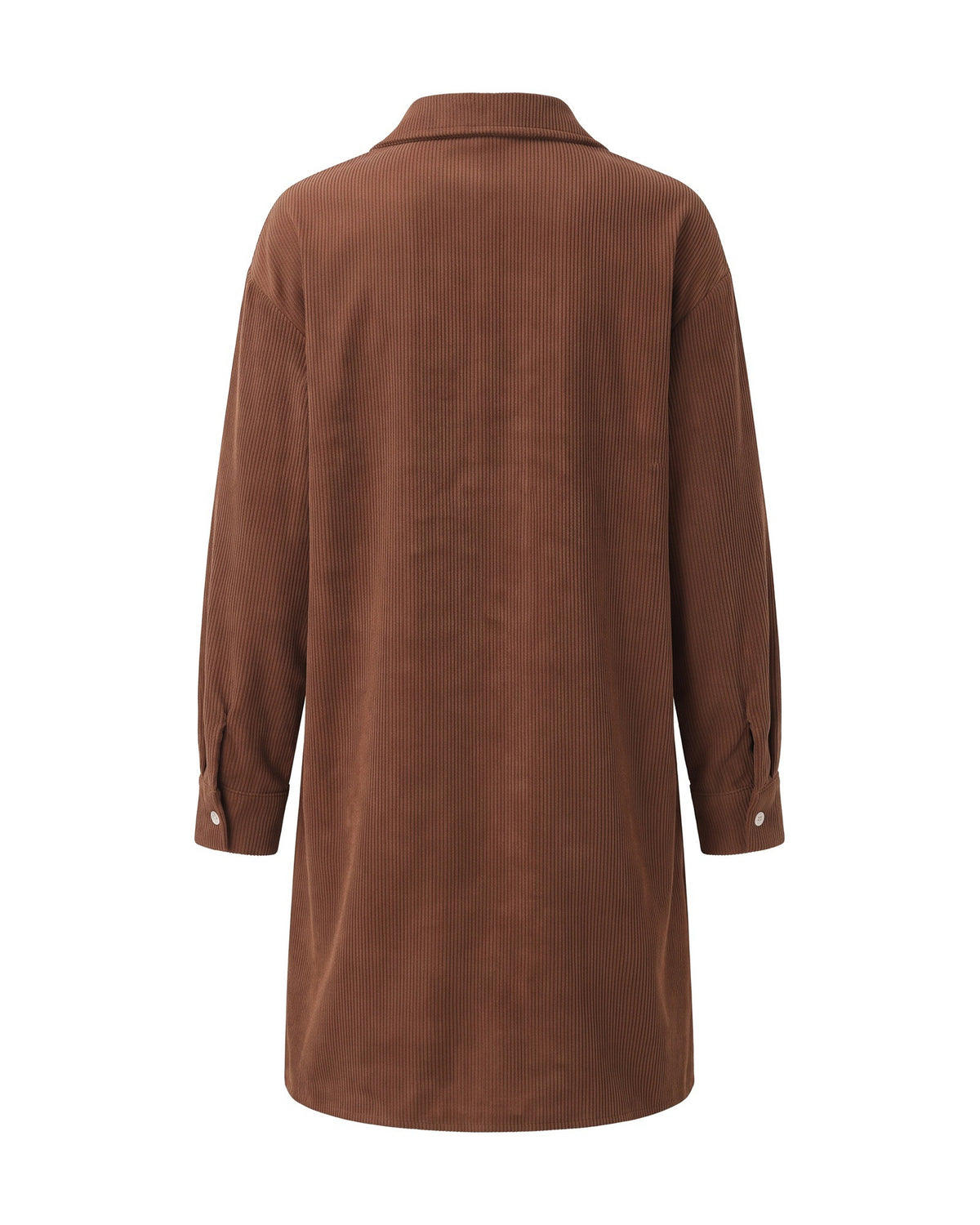 Lavinia Corduroy Button Down Midi Shirt Dress — Brown, back view