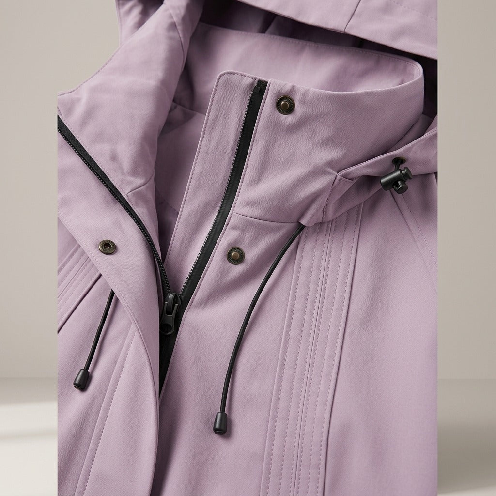 Lorelei Cropped Hooded Zip-Up Jacket with Gathered Hem — Lavender, view 4