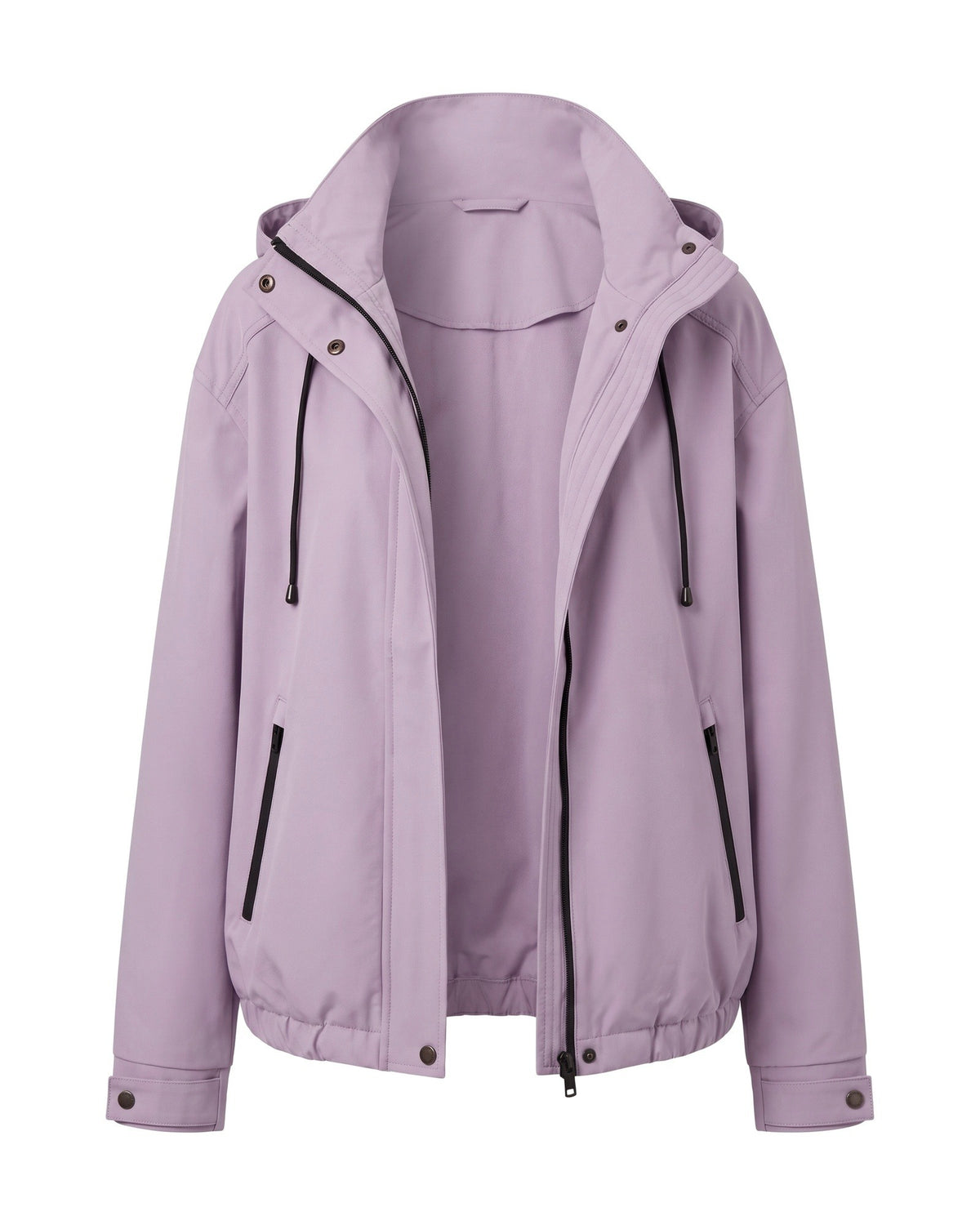 Lorelei Cropped Hooded Zip-Up Jacket with Gathered Hem — Lavender, front view