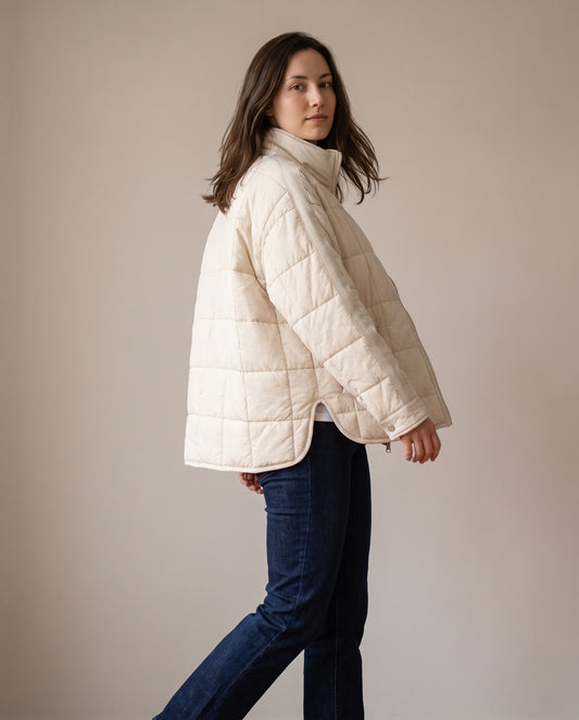 Mirabel Oversized Quilted Zip-Up Jacket with Stand Collar — Cream, view 5