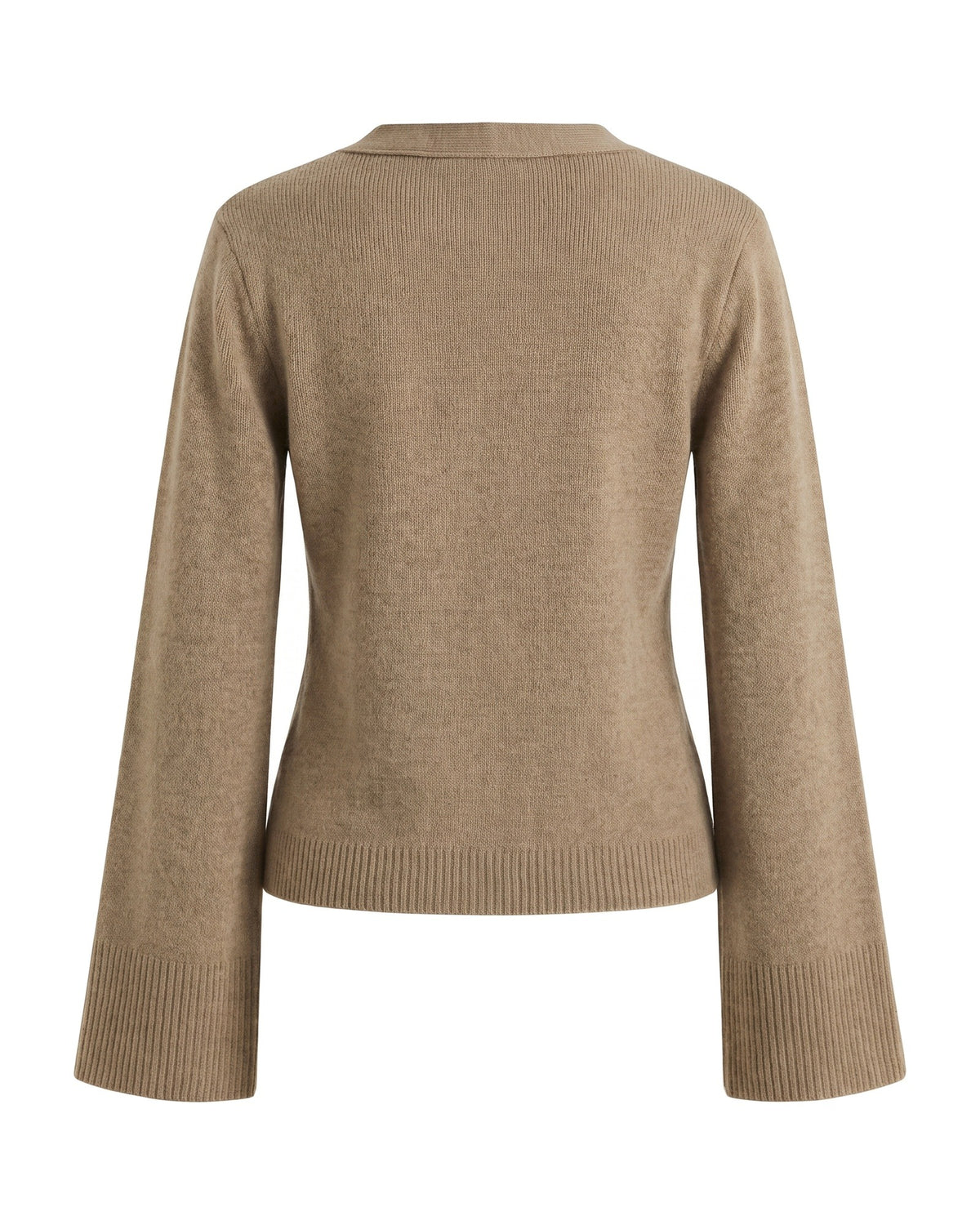 Sylvie Deep V-Neck Cropped Cardigan with Pockets — Taupe, back view